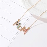 Diamond MOM Letter Pendant Necklace Color Diamond Mother's Day Necklace Gift