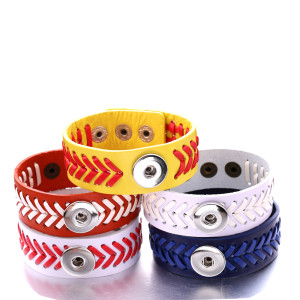 Baseball 1 buttons leather  new type Bracelet Rhinestone fit 20MM Snaps button jewelry wholesale