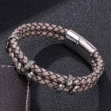 21cm Genuine leather Stainless steel leather braided snake bracelet Woven bracelet