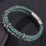 21cm Genuine leather Stainless steel leather braided snake bracelet Woven bracelet