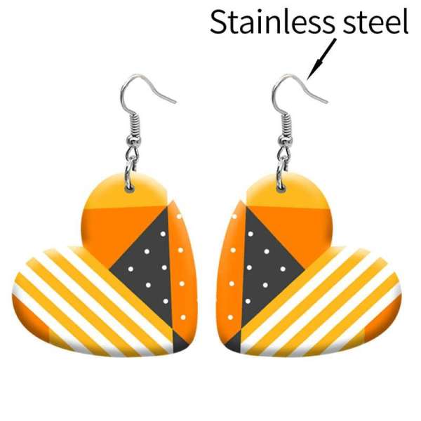 10 styles love resin Pretty Orange pattern stainless steel Painted Heart earrings