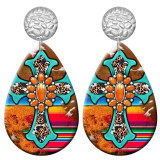 20 styles Western Cowboy Sunflower Turquoise pattern  Acrylic Painted stainless steel Water drop earrings