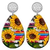 20 styles sunflower Flower pattern  Acrylic Painted stainless steel Water drop earrings