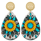 20 styles Western Cowboy Sunflower Turquoise pattern  Acrylic Painted stainless steel Water drop earrings