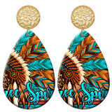 20 styles Western Cowboy Sunflower Turquoise pattern  Acrylic Painted stainless steel Water drop earrings