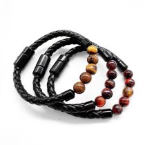Natural stone leather rope woven bracelet