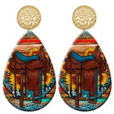 20 styles Western Cowboy Sunflower Turquoise pattern  Acrylic Painted stainless steel Water drop earrings