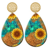 20 styles sunflower Flower pattern  Acrylic Painted stainless steel Water drop earrings