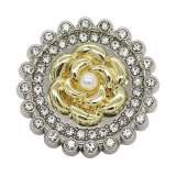 23MM Metal camellia pearl diamond snap button charms