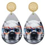 20 styles Pet cat and dog pattern  Acrylic Painted stainless steel Water drop earrings