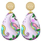 20 styles Cat unicorn  Acrylic Painted stainless steel Water drop earrings