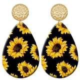 20 styles sunflower  pattern  Acrylic Painted stainless steel Water drop earrings