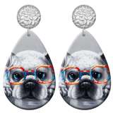 20 styles Pet cat and dog pattern  Acrylic Painted stainless steel Water drop earrings