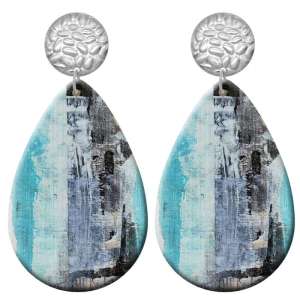 20 styles Blue pattern  Acrylic Painted stainless steel Water drop earrings