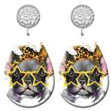 20 styles Pet cat and dog pattern  Acrylic Painted stainless steel Water drop earrings