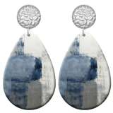 20 styles Blue pattern  Acrylic Painted stainless steel Water drop earrings