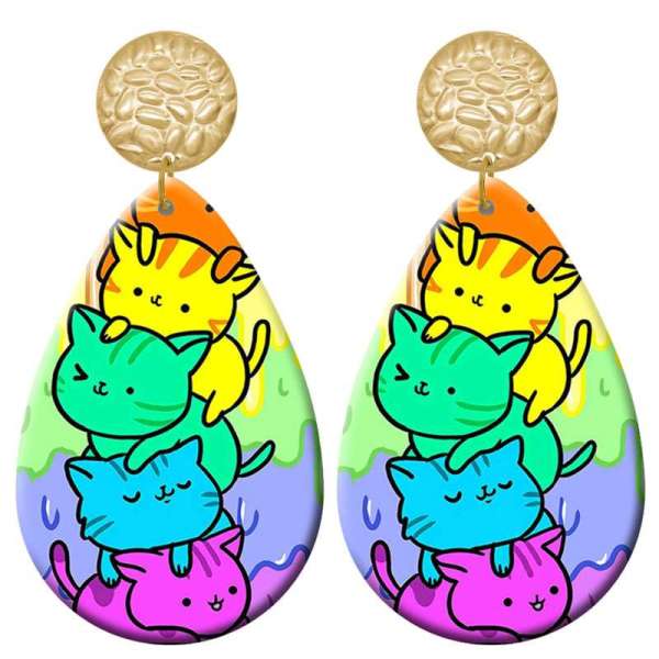 20 styles Cat unicorn  Acrylic Painted stainless steel Water drop earrings