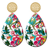 20 styles Pretty Flower pattern  Acrylic Painted stainless steel Water drop earrings