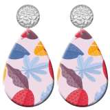 20 styles Colored leaf pattern  Acrylic Painted stainless steel Water drop earrings