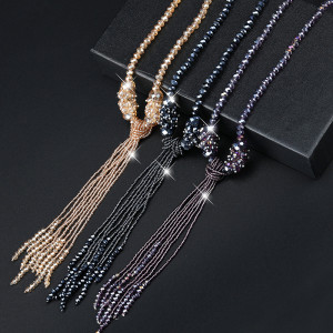 Crystal long tassel necklace