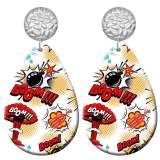 20 styles words pattern  Acrylic Painted stainless steel Water drop earrings