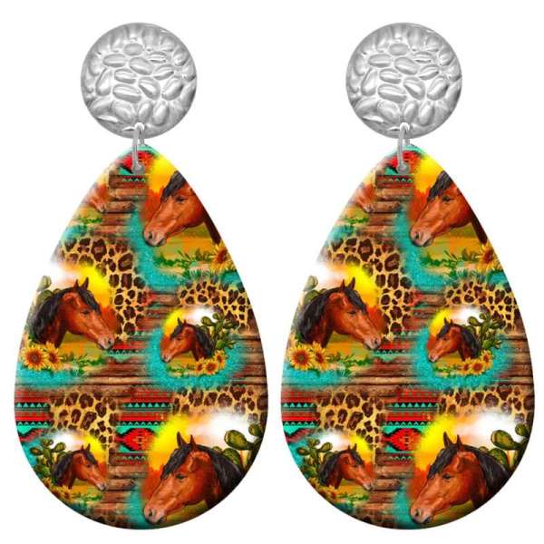 20 styles Western cowboy sunflower  horse Acrylic Painted stainless steel Water drop earrings