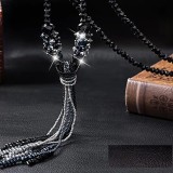 Crystal long tassel necklace