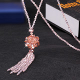 Flower crystal long tassel necklace