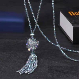 Flower crystal long tassel necklace