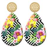 20 styles Pretty Flower pattern  Acrylic Painted stainless steel Water drop earrings