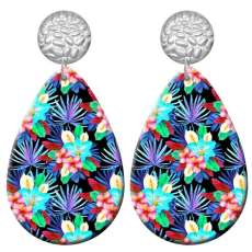 20 styles Pretty Flower pattern  Acrylic Painted stainless steel Water drop earrings