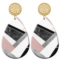 20 styles Pink  pattern  Acrylic Painted stainless steel Water drop earrings