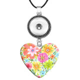 10 styles Colorful Flower pattern resin Painted Metal Pendant  20MM Snaps button jewelry wholesale