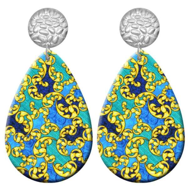 20 styles Colorful  pattern  Acrylic Painted stainless steel Water drop earrings