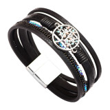 Bohemian magic color bracelet water diamond life tree PU woven leather bracelet