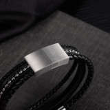 Stainless steel Multi-layer woven leather bracelet