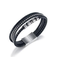 Stainless steel Multi-layer woven leather bracelet