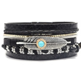 Feather rubble multi-layer leather bracelet