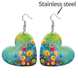 10 styles love pattern resin Flower pattern stainless steel Painted Heart earrings