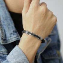 Stainless steel woven leather bracelet