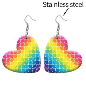 10 styles love resin Colorful fish scale pattern stainless steel Painted Heart earrings