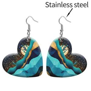 10 styles love resin Sunset moon pattern stainless steel Painted Heart earrings