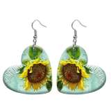 10 styles love resin Flower sunflower pattern stainless steel Painted Heart earrings