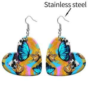 10 styles love resin Flower Butterfly pattern stainless steel Painted Heart earrings