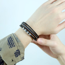 Stainless steel Multi-layer woven leather bracelet