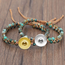 Hand-woven double African turquoise winding bracelet yoga bracelet fit  20MM Snaps button jewelry wholesale