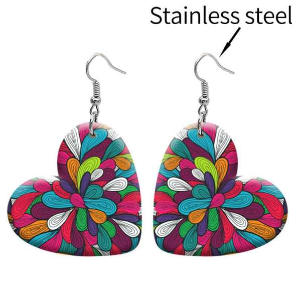 10 styles love resin Bohemia Flower  pattern stainless steel Painted Heart earrings