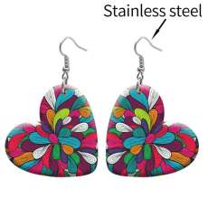 10 styles love resin Bohemia Flower  pattern stainless steel Painted Heart earrings