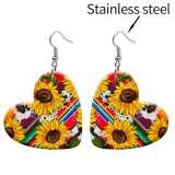 10 styles love resin sunflower dairy cattle pattern stainless steel Painted Heart earrings