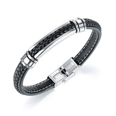 Stainless steel woven leather bracelet
